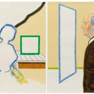 (1) Toen zat zij aan een tafel (2) Een zelfportret in profiel voor de leegte van een rechthoek in perspectief